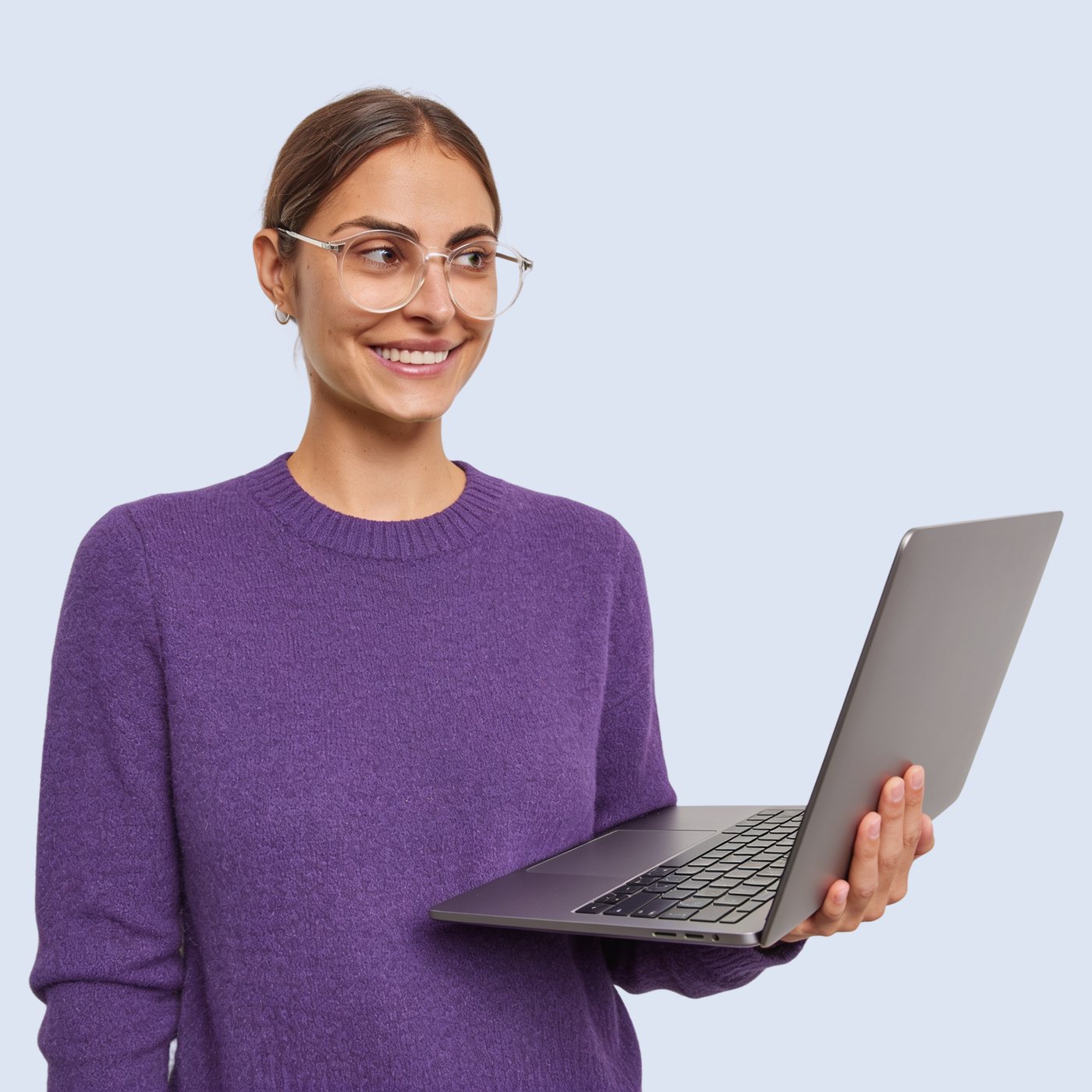 Recruitment agency owner holding a laptop